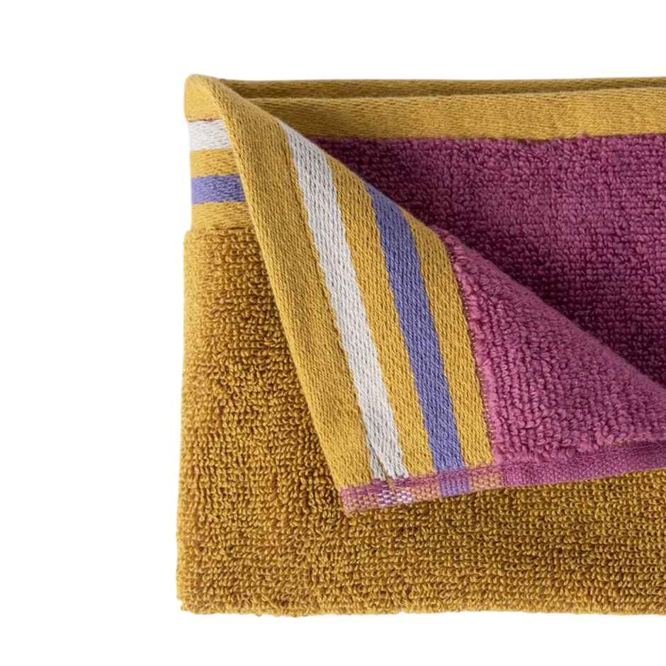 DDECOR Yarn Dyed Sporty Look 100% Cotton Reversible 500 GSM Face Towel - Pink/Yellow