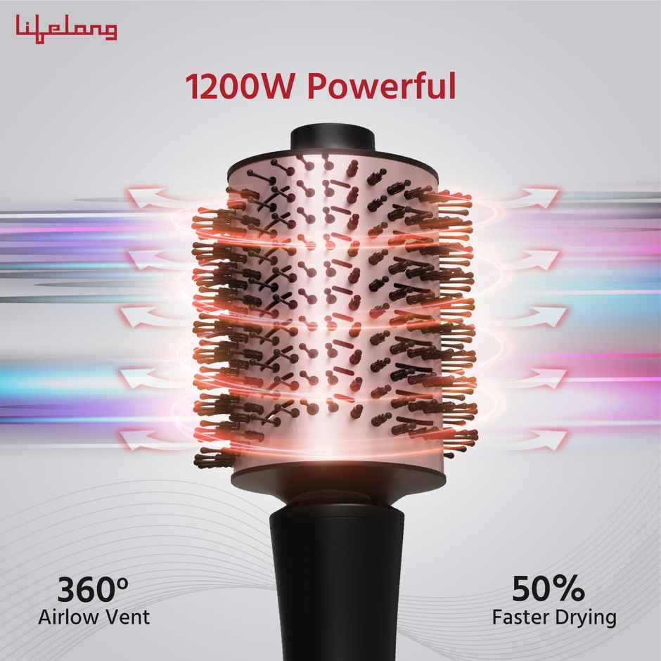 Lifelong Blow Dry Brush|Hot Air Brush, 1200 Watts, 4 In 1 Hair Styling Brush, Attachments