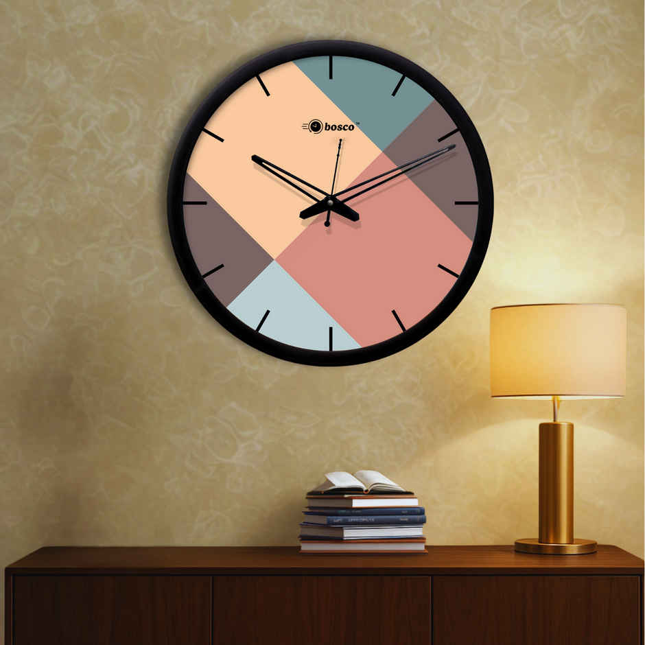 Bosco Decorative Silent Multicolour with Black Frame 30 CM Round Wall Clock BWC 1608