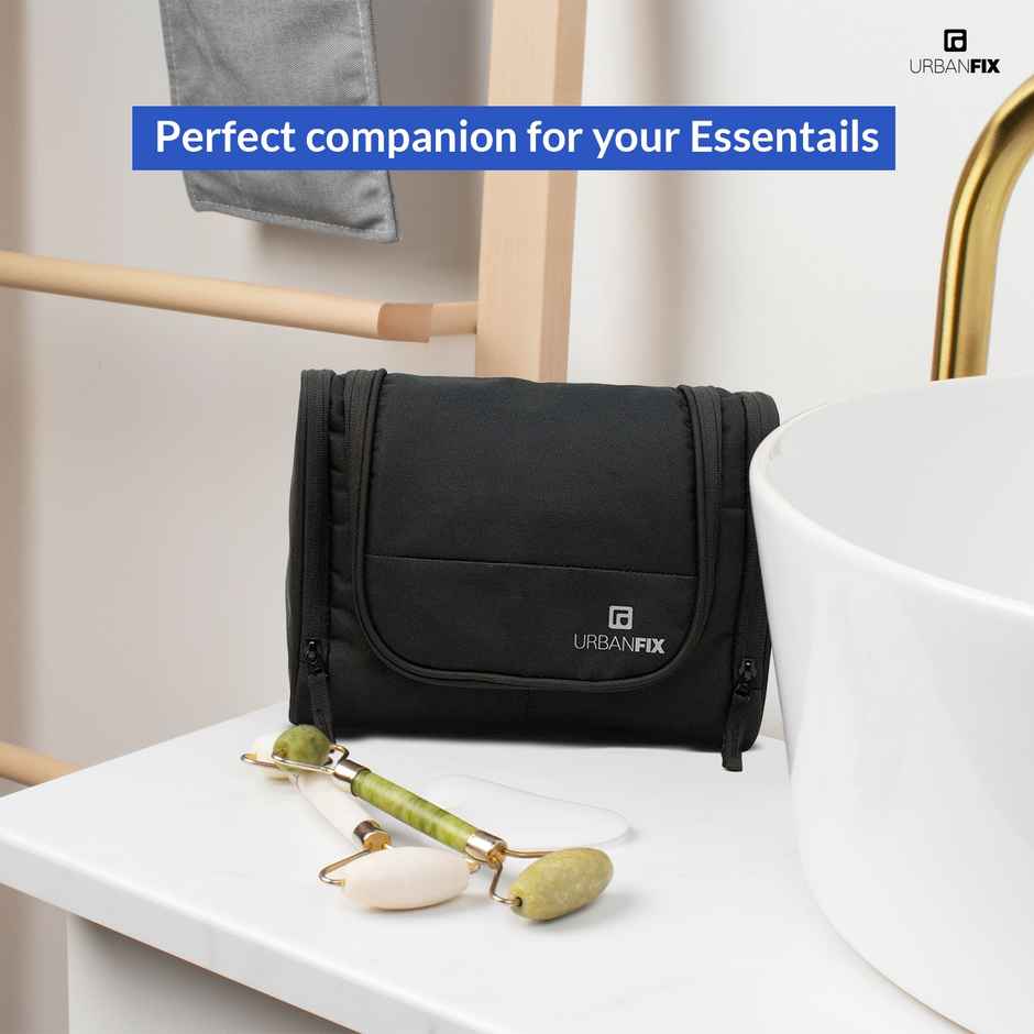 Urbanfix Toiletries Organizer Pouch | Medium Travel Kit Bag for Men & Women - Compact Black