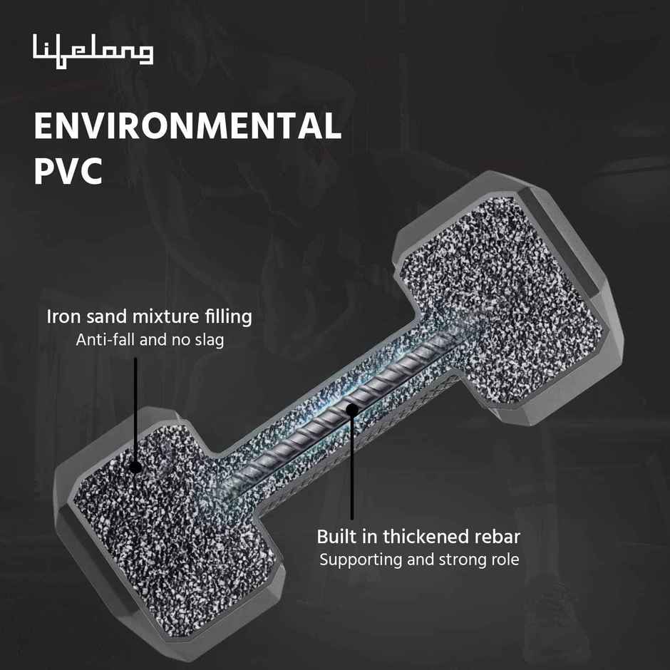 Lifelong PVC Hex Dumbbells for Home Workout | Black | 2 x 3 kg