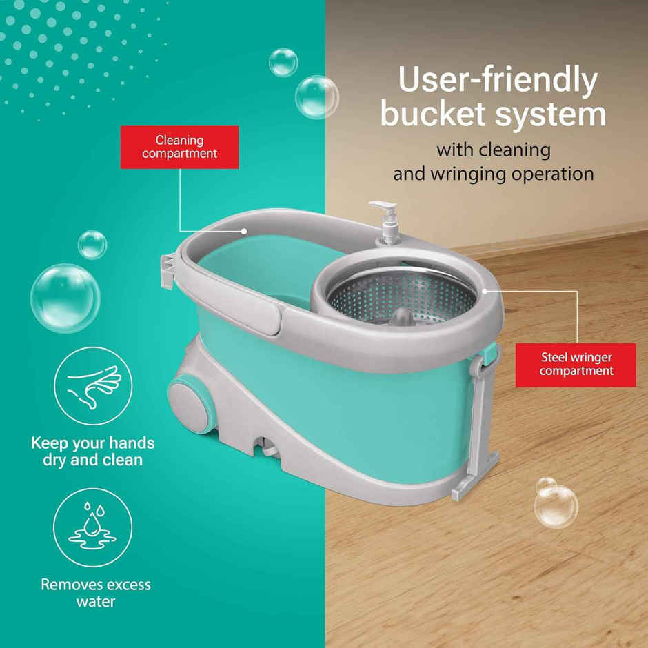 Spotzero By Milton Prime Mop With Big Wheels And Stainless Steel Wringer, (Aqua Green, 2 Refills)