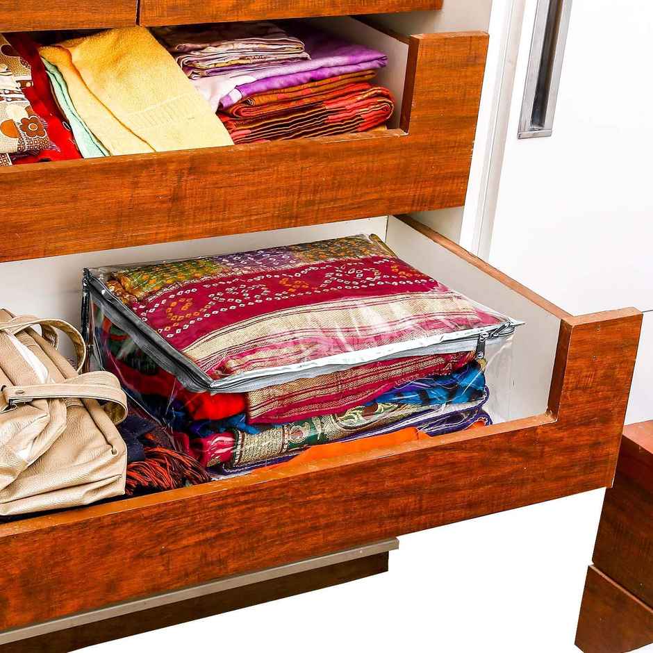 Kuber Industries (Pack of 2) Clothes Organizer For Wardrobe | Saree | Shirts | Transparent | Silver