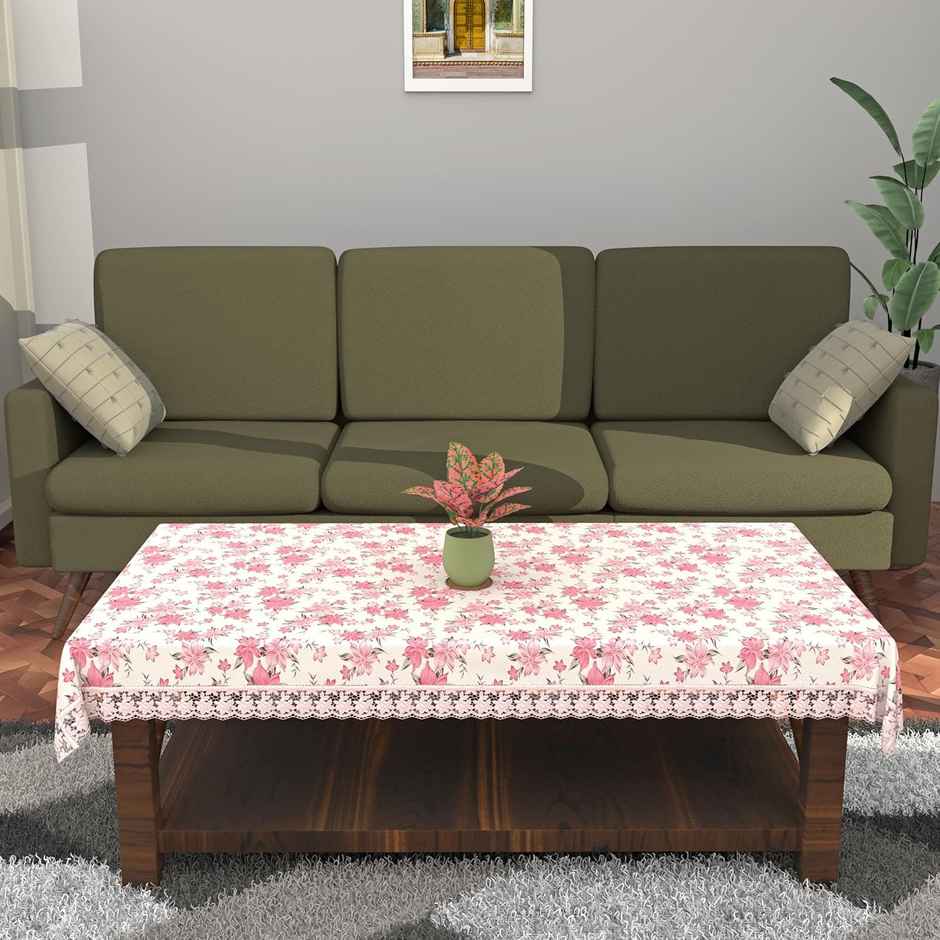 Kuber Industries 4 Seater Table Cloth | Round Center Table Cover | Pink & White