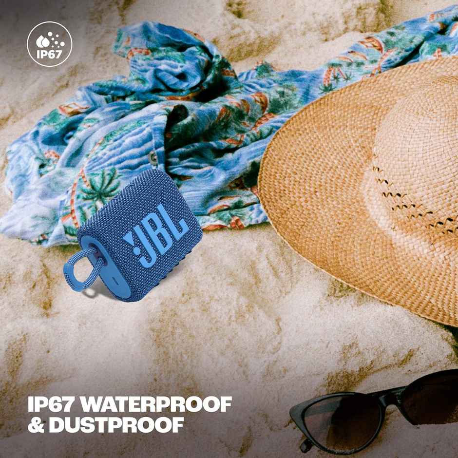 JBL Go 3 Eco with eco-Friendly Recycled Materials and Packaging, Without Mic, Wireless Portable Bluetooth Speaker, Pro Sound, Vibrant Colors with Rugged Fabric Design, Waterproof, Type C - Blue
