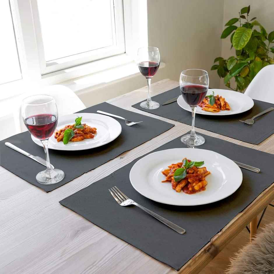 Lushomes Dining Table Mats - Ribbed Cotton Grey | 13 x 19 inch