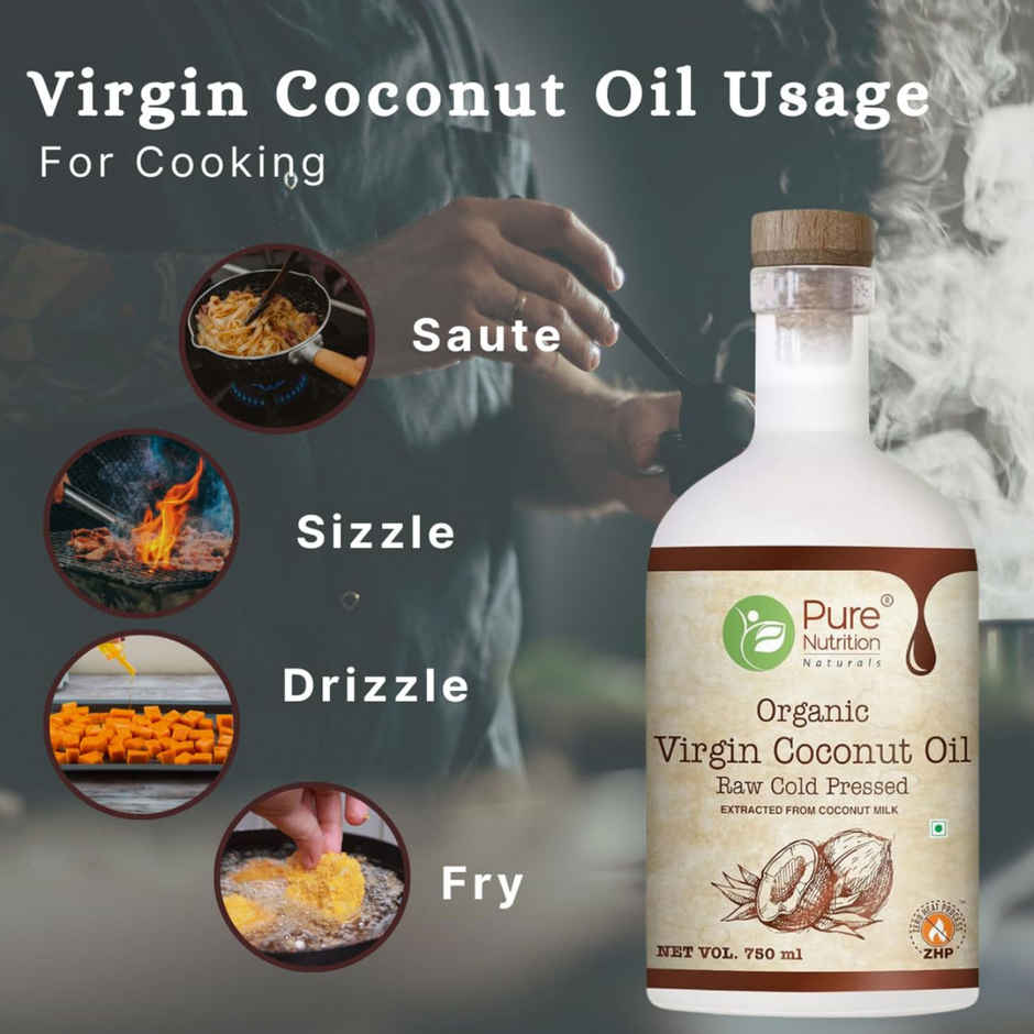 Pure Nutrition Organic Virgin Coconut Cold Pressed Oil Glass Bottle | Nourishes Skin And Hair