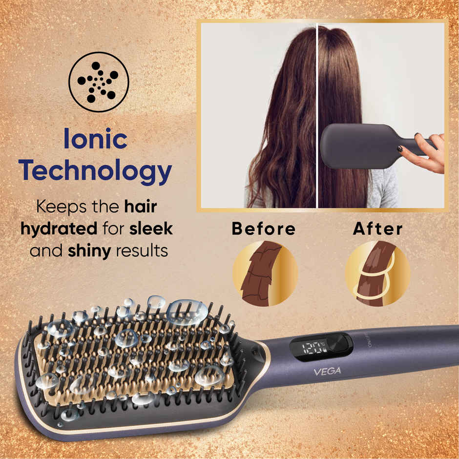 Vega Litstyle L1 Hair Straightener Brush with Up to 12 Hrs Straightening Effect, (VHSB-06)