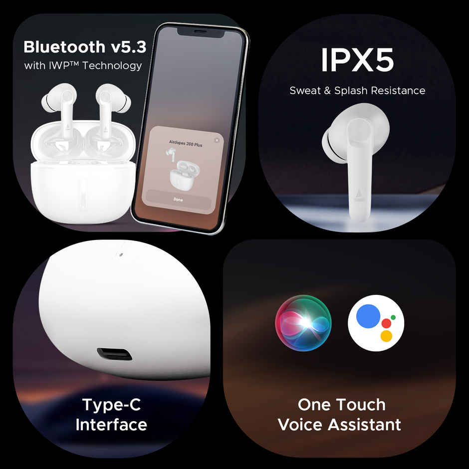 boAt Airdopes 200 Plus Tws Earbuds W/ 100h Playback, Quad Mics Enx Technology Ivory White)