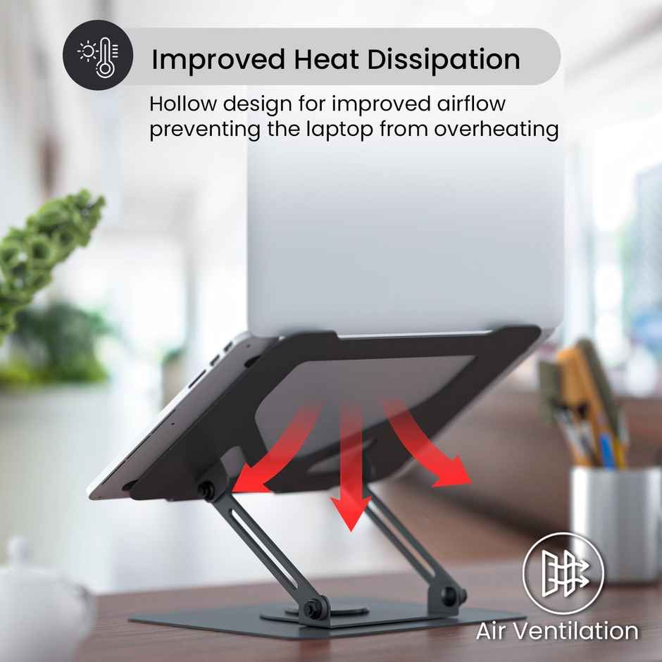 Portronics My Buddy K11 Metal Laptop Stand with 360 Rotation | Height & Angle Adjustable - Black