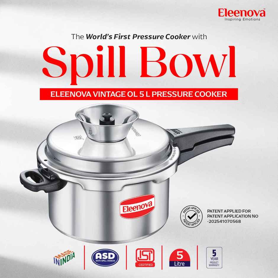 Eleenova Vintage Anti Spill Aluminium Outer Lid Pressure Cooker with Spill Bowl | 5 L | Non - Induction