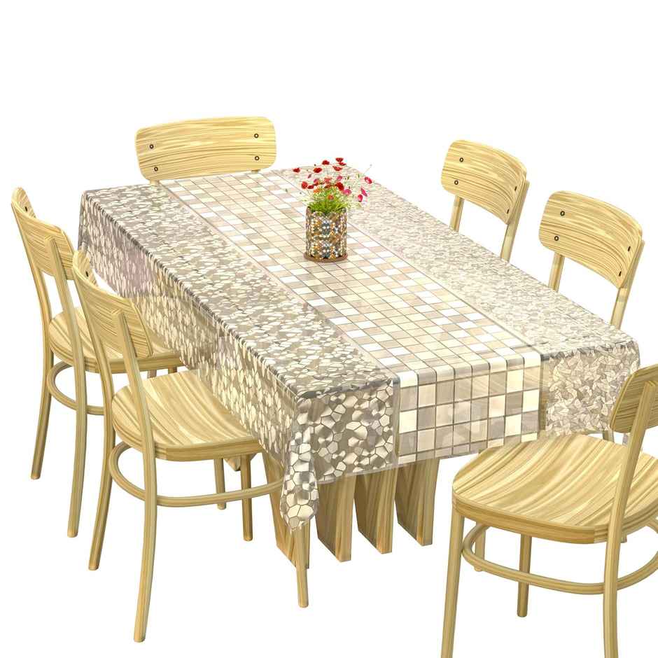Kuber Industries PVC Dining Table Cover 6 Seater | Waterproof & Heat Resistant | Transparent