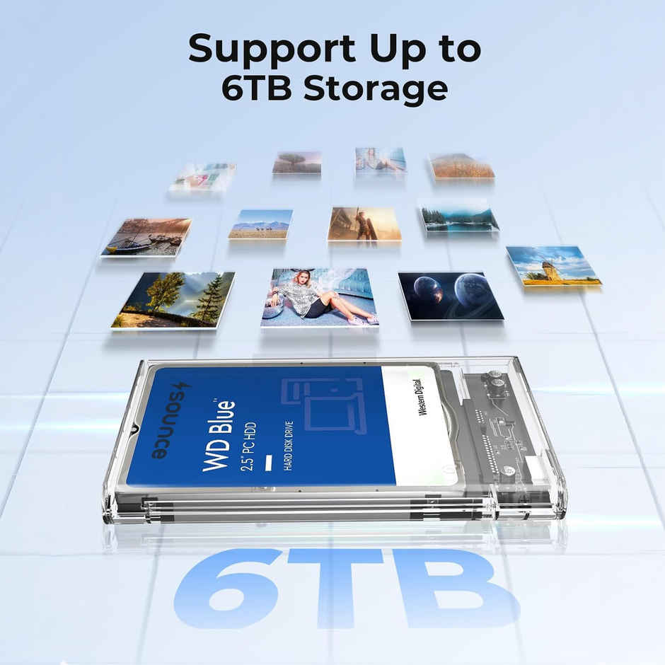 Sounce 2.5" SATA SSD Enclosure Transparent Case | SATA to USB C 3.1 Disk Case | Multicolour