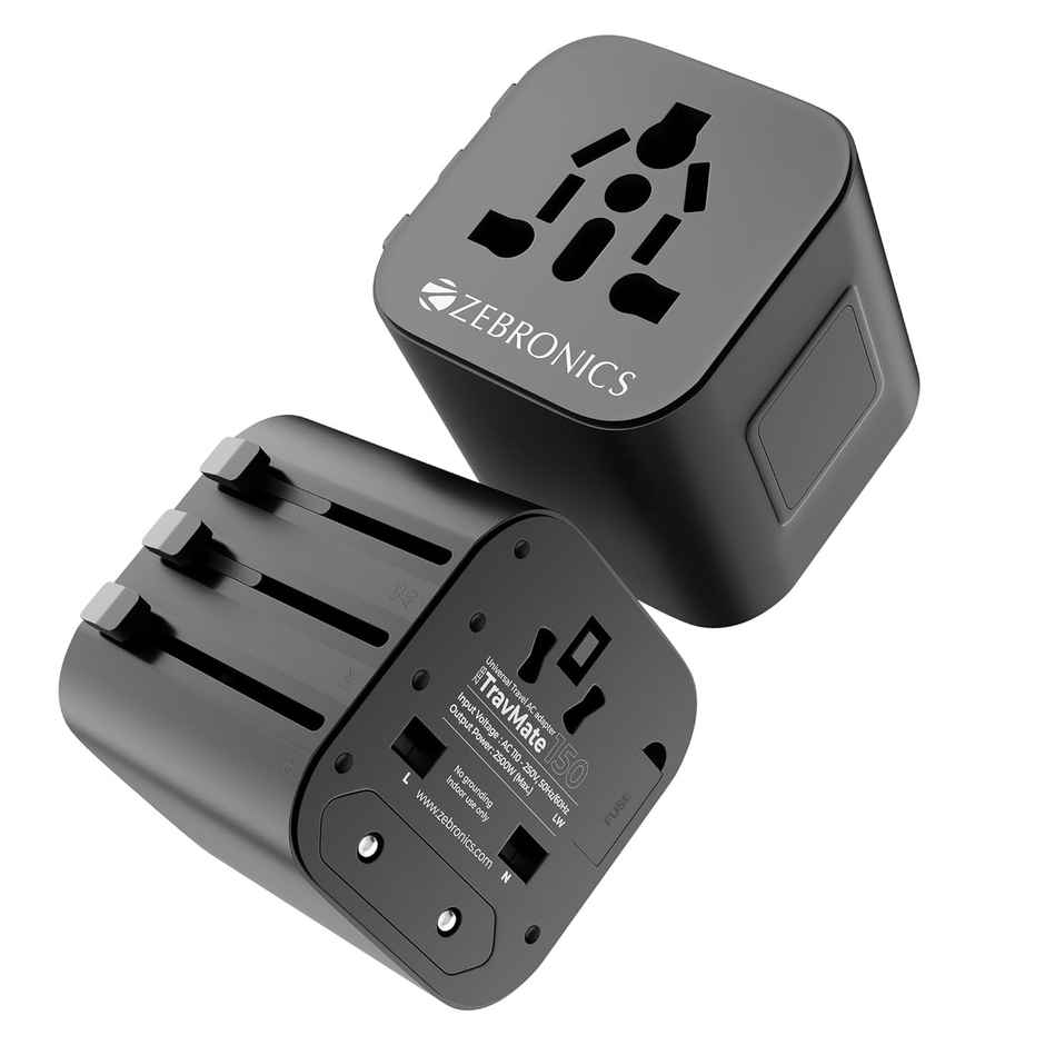Zebronics Travmate 150 2500W Universal Travel Adapter, Upto 10A, 9-Hole Socket, Fuse Protection