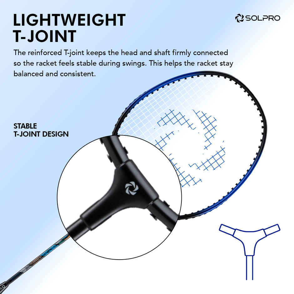 Solpro Vanguard 8 Aluminium Badminton Racket with Cover | Black & Blue