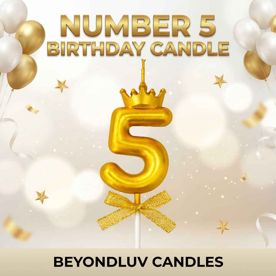BeyondLuv Candles for Kids Birthday Party 5 Golden Number Candle With Crown