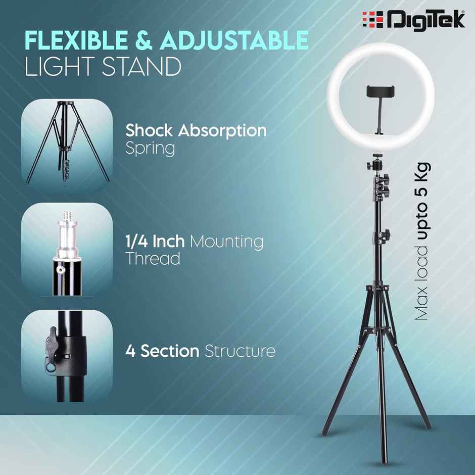 Digitek Drl-14C 14 Inch Led Ring Light With 5Ft Stand & Smartphone Mount - Usb Powered