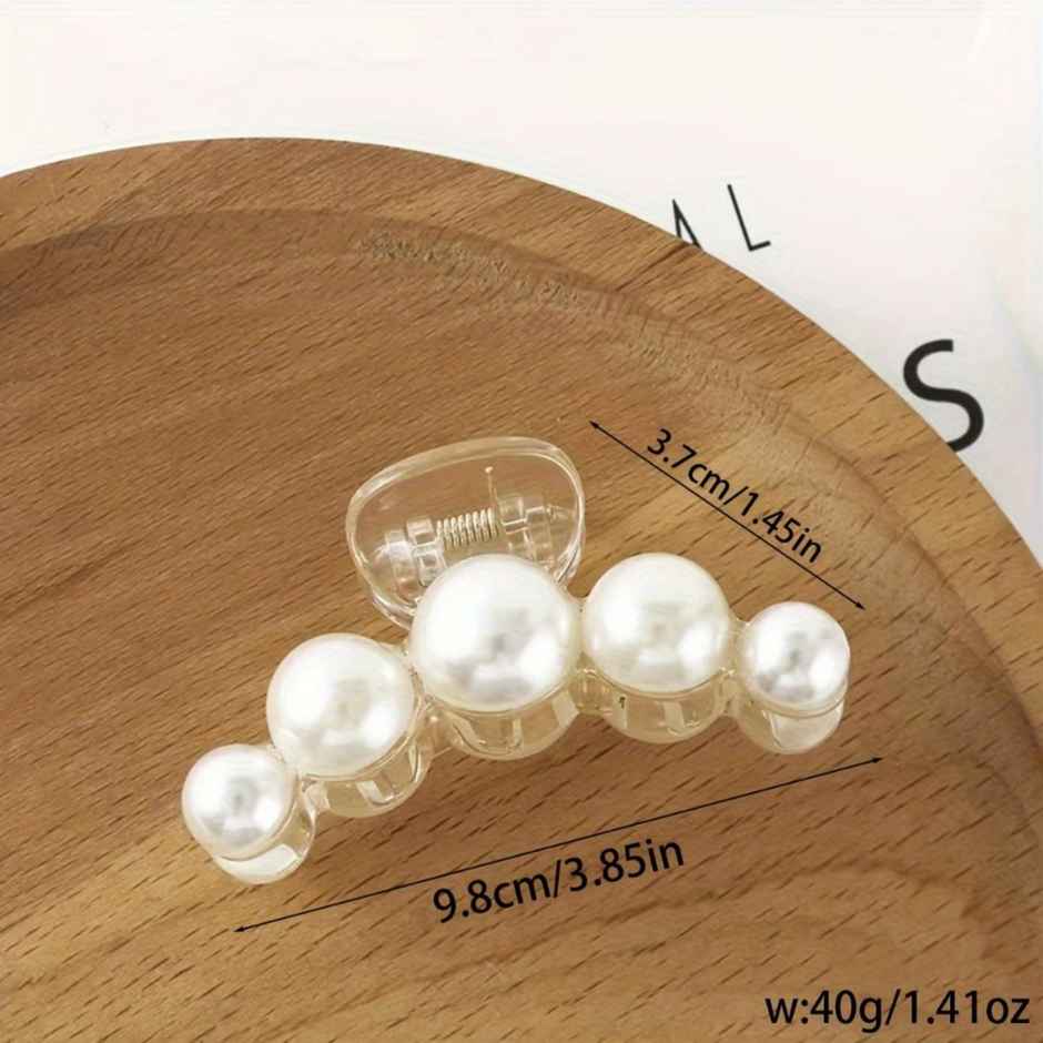 Chronex 1Pc Large Faux Pearl Hair Claw | Chic Acrylic Barrette With Rhinestone Accents | White