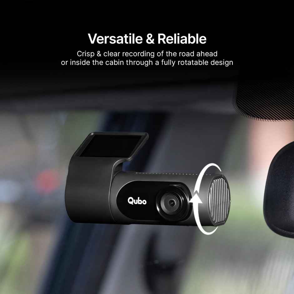 Qubo Car Dashcam Pro X by Hero Group | 3MP 1296P FHD+ Camera | NightPulse Vision | Wide-Angle FOV | Supercapacitor | Built-in Wi-Fi, Mic | App Control | G-Sensor | Up to 1TB Storage - Space Grey