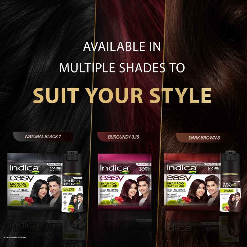 Indica Easy Do-It-Yourself 10 Minutes Hair Color Shampoo Natural Black