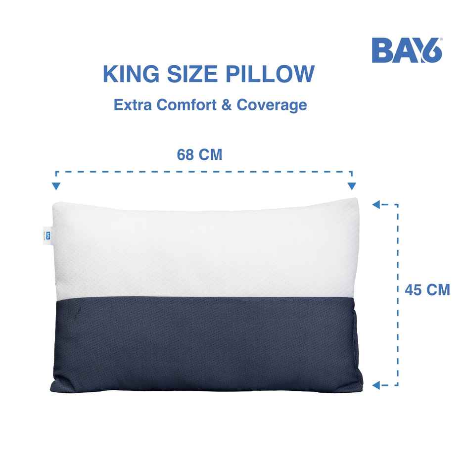 BAY6 Dual Tone Poly Knit Fiber Pillow - White & Blue, Soft & Supportive | 68 x 45 cm