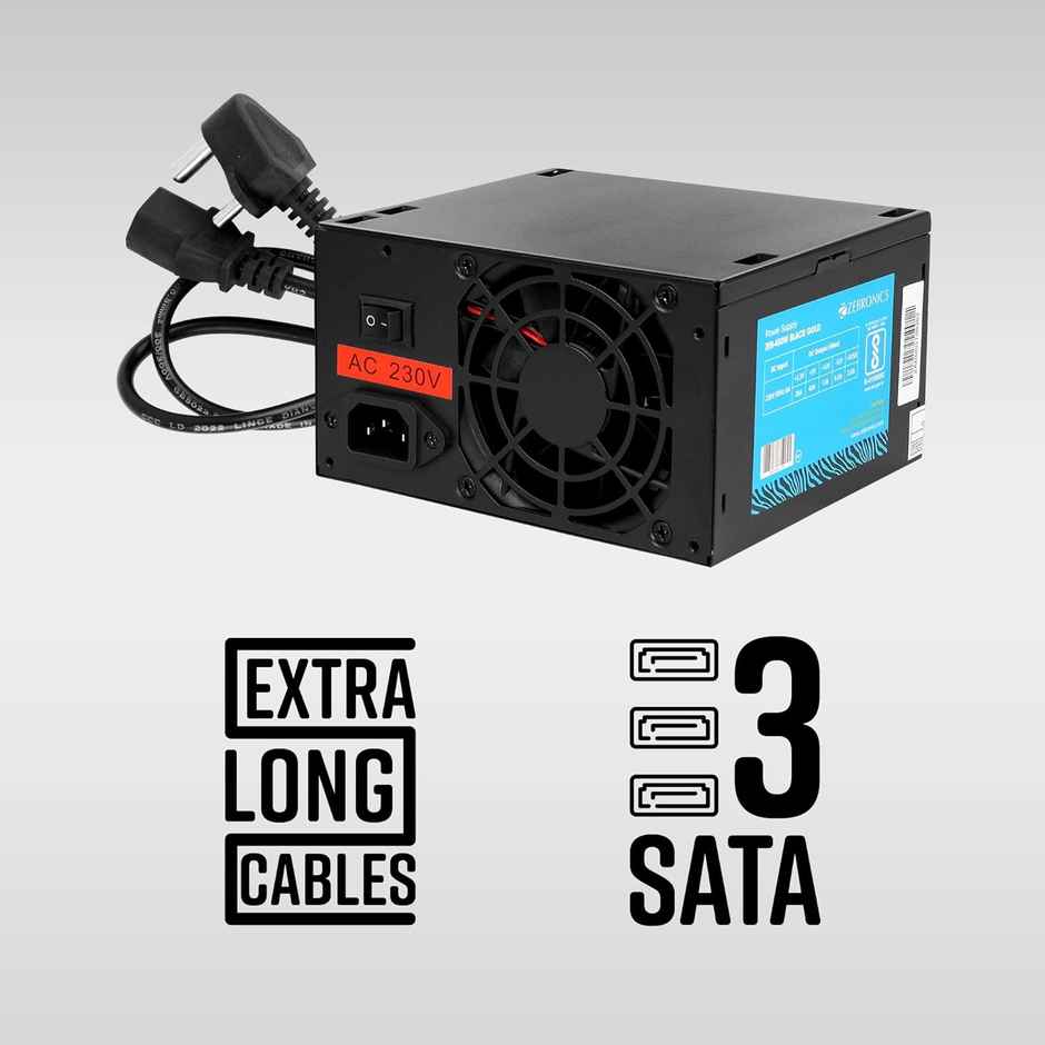 Zebronics 450W Black Gold Power Supply with 3x SATA connectors, 2x Molex, 80mm Built-in Fan,