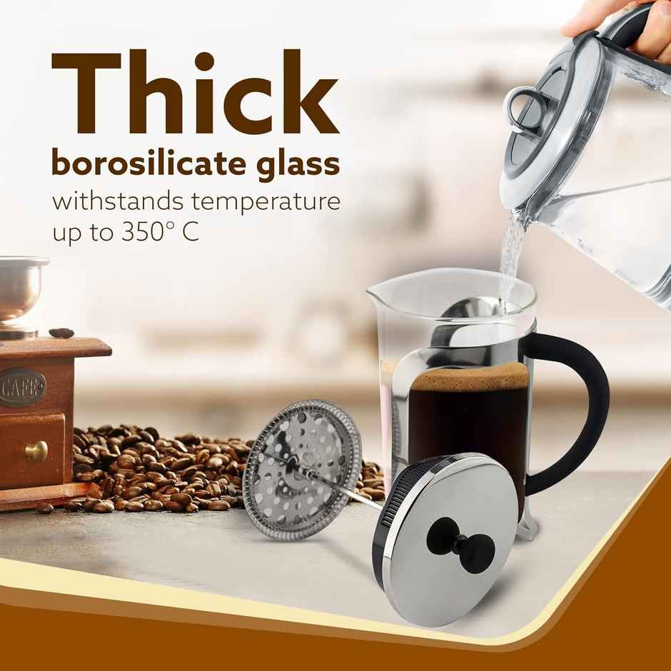 Agaro Classic French Press Coffee And Tea Maker Glass Carafe, Bpa Free Plastic Lid Strainer, 600Ml