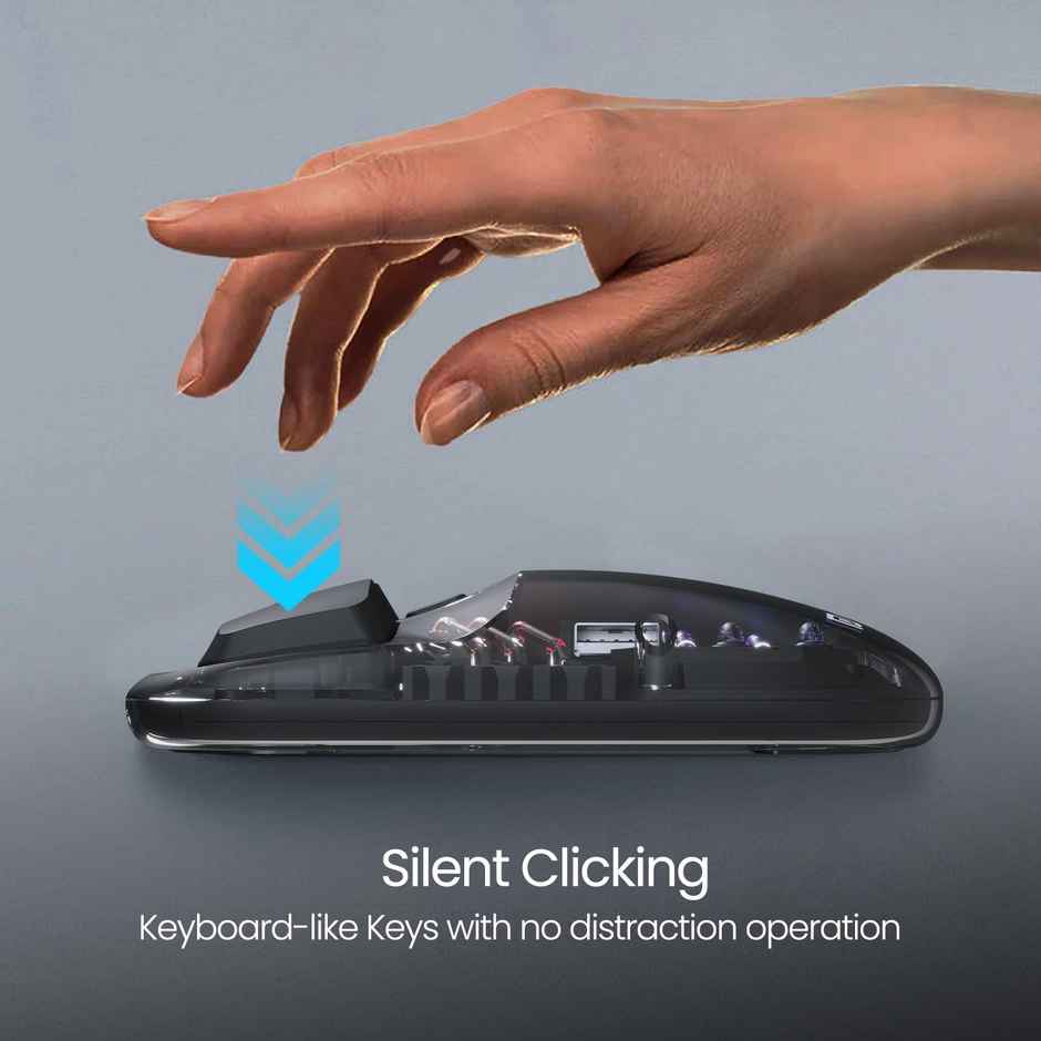 Portronics Toad 5 Transparent Bluetooth Mouse with 2.4GHz & BT5.3 Dual Wireless, Rechargeable(Black