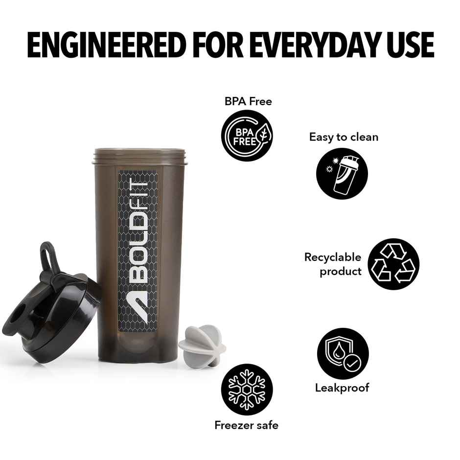 Boldfit Gym Typhoon Shaker Bottle | 700 ml | 100% Leakproof | Black