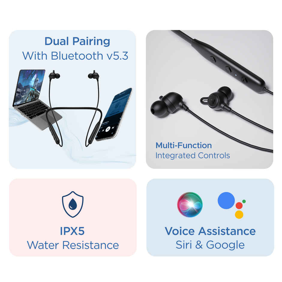 boAt Rockerz 109 BT Neckband with 40H Playtime, ENx Technology, BTv5.3 & BEAST Mode - Active Black