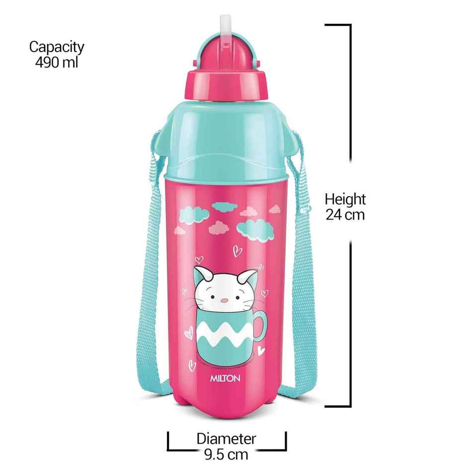 Milton Plastic Kool Trendy Insulated Water Bottle With Straw For Kids | Cherry Pink | 490 ml