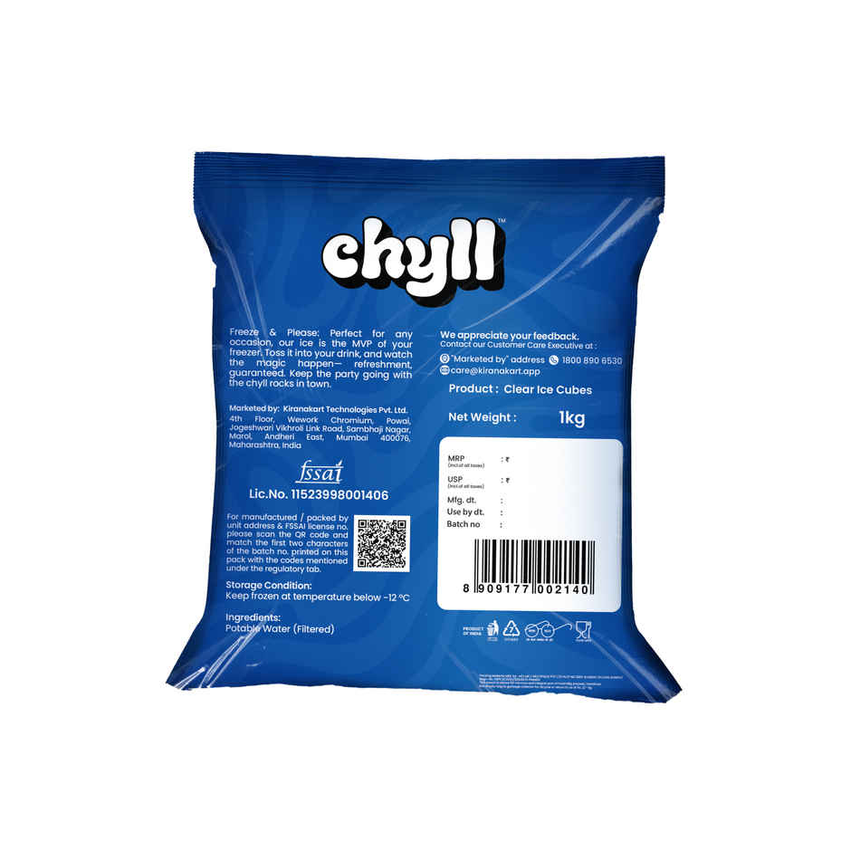 Chyll Ice Cubes (Cube Ice) (1kg) & Absolut Mixers Sparkling Lime & Mint (Mojito Flavoured) (250ml) Combo
