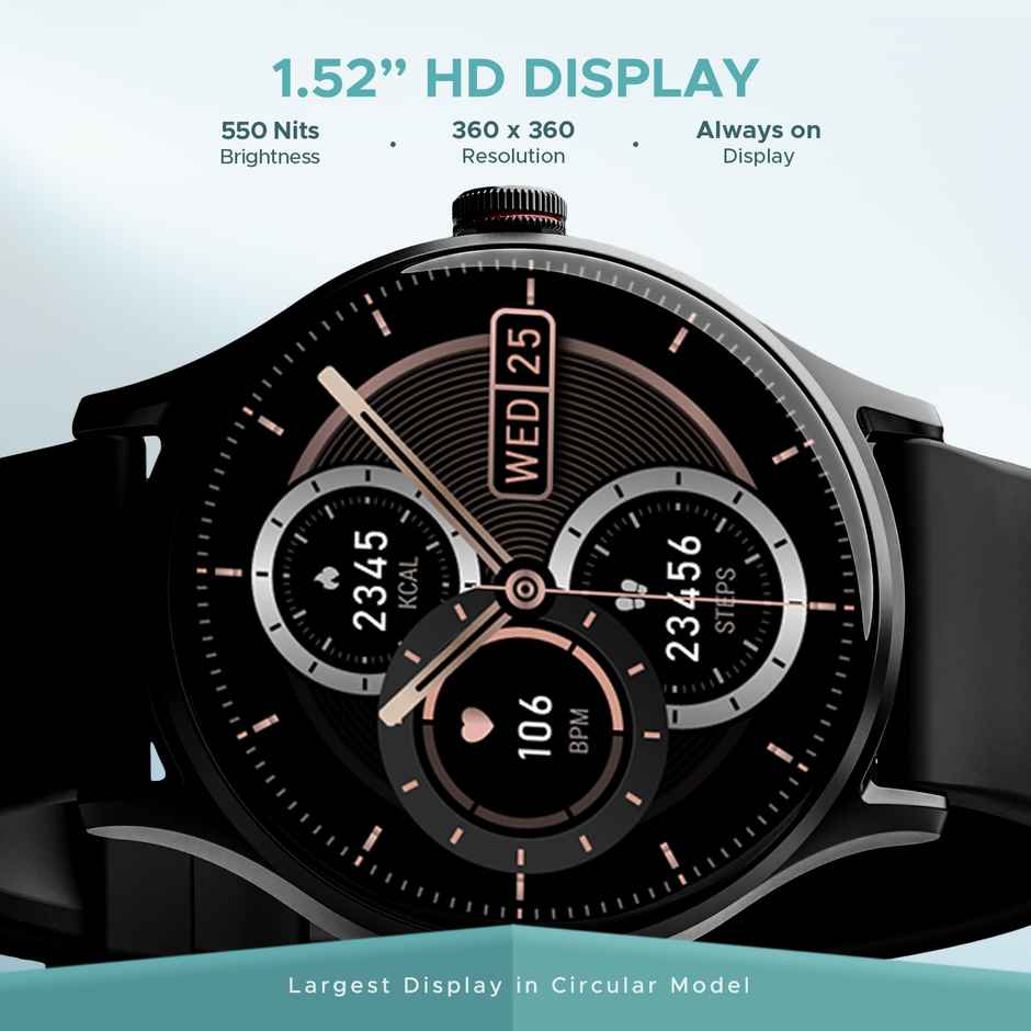 boAt Lunar Vista Smartwatch | 1.52" Display | BT Calling | Functional Crown | Active Black