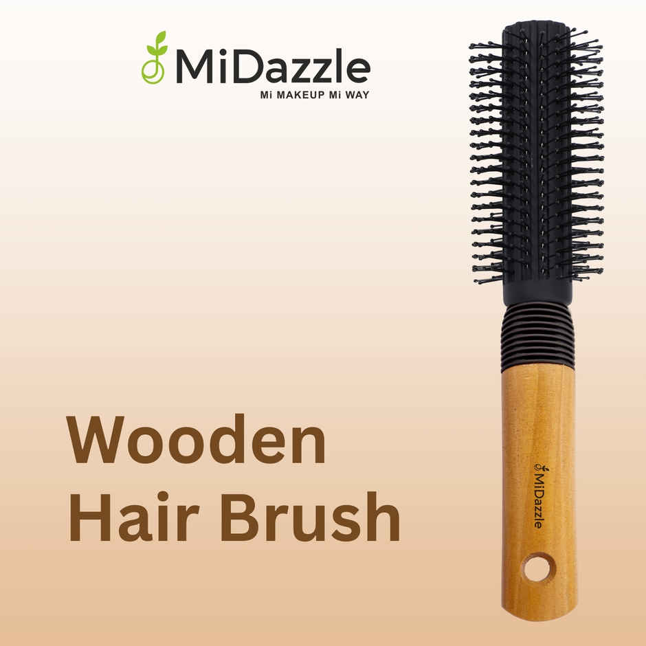 Midazzle Luxury Round Hair Brush with High|Quality Wooden Handle | MIHB0037