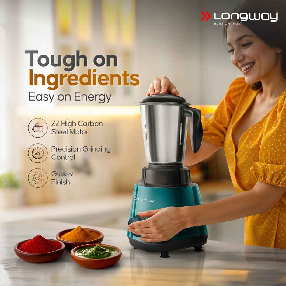 Longway Roto Max 500W Mixer Grinder + 1100W Dry Iron | 3 Jars | Powerful Motor | Teal & Black |Combo