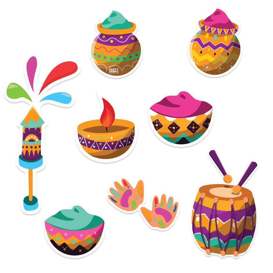 Colorful Holi Festival Paper Cut-Out Decorations with Traditional Indian Design | Party Propz