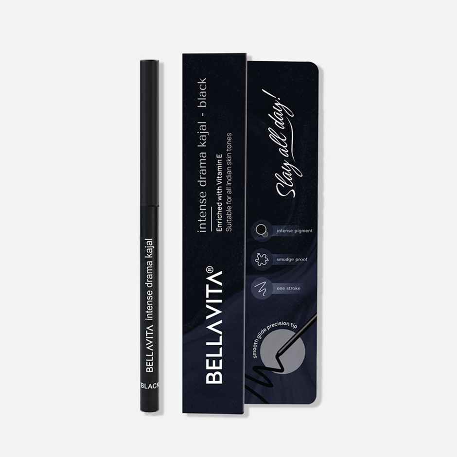 Bellavita Intense Drama Kajal Black Waterproof Smudge Proof, Long Lasting