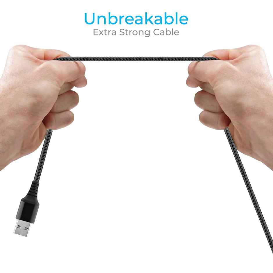 Ambrane RCM15 Unbreakable 60W / 3A Fast Charging 1.5m Braided USB to Micro USB Cable| Black