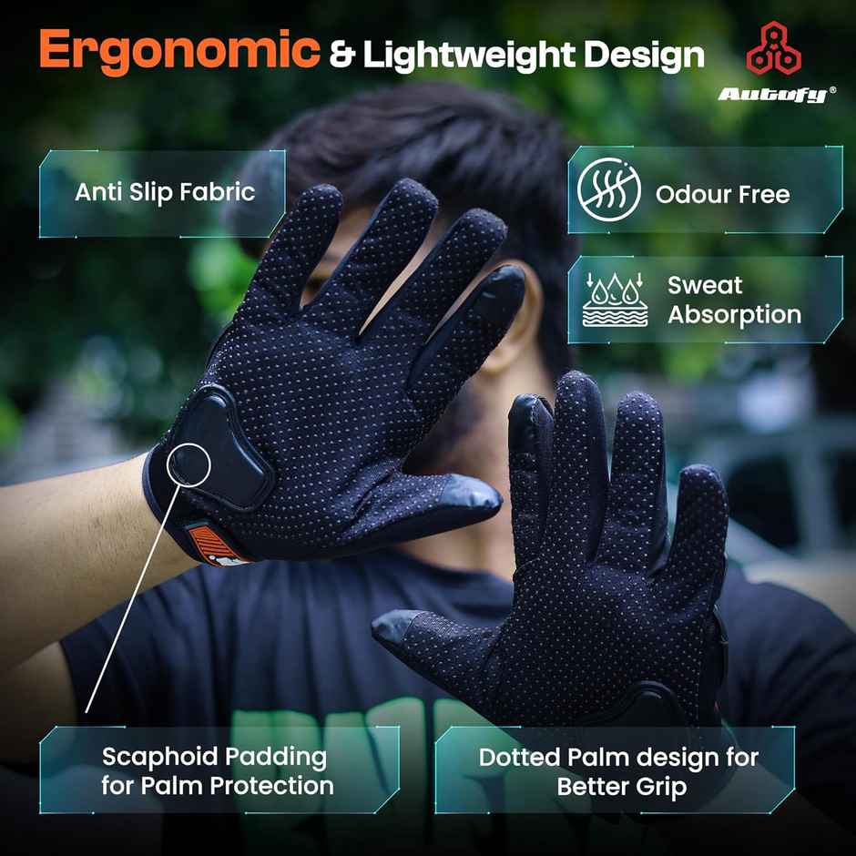 Autofy Fantom Bike Riding Black & Orange Gloves Knuckle Protection | Size XXL
