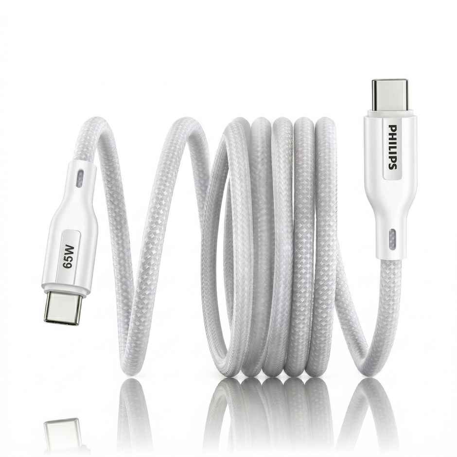 Philips 65W USB Type-C to Type-C Fast Charging Cable | Nylon Braided | 1m | Bright White
