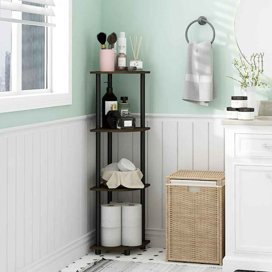 Arlavya Engineered Wood 4 Tier Corner Shelf and racks,Floor Standing with plastic stands - Grey