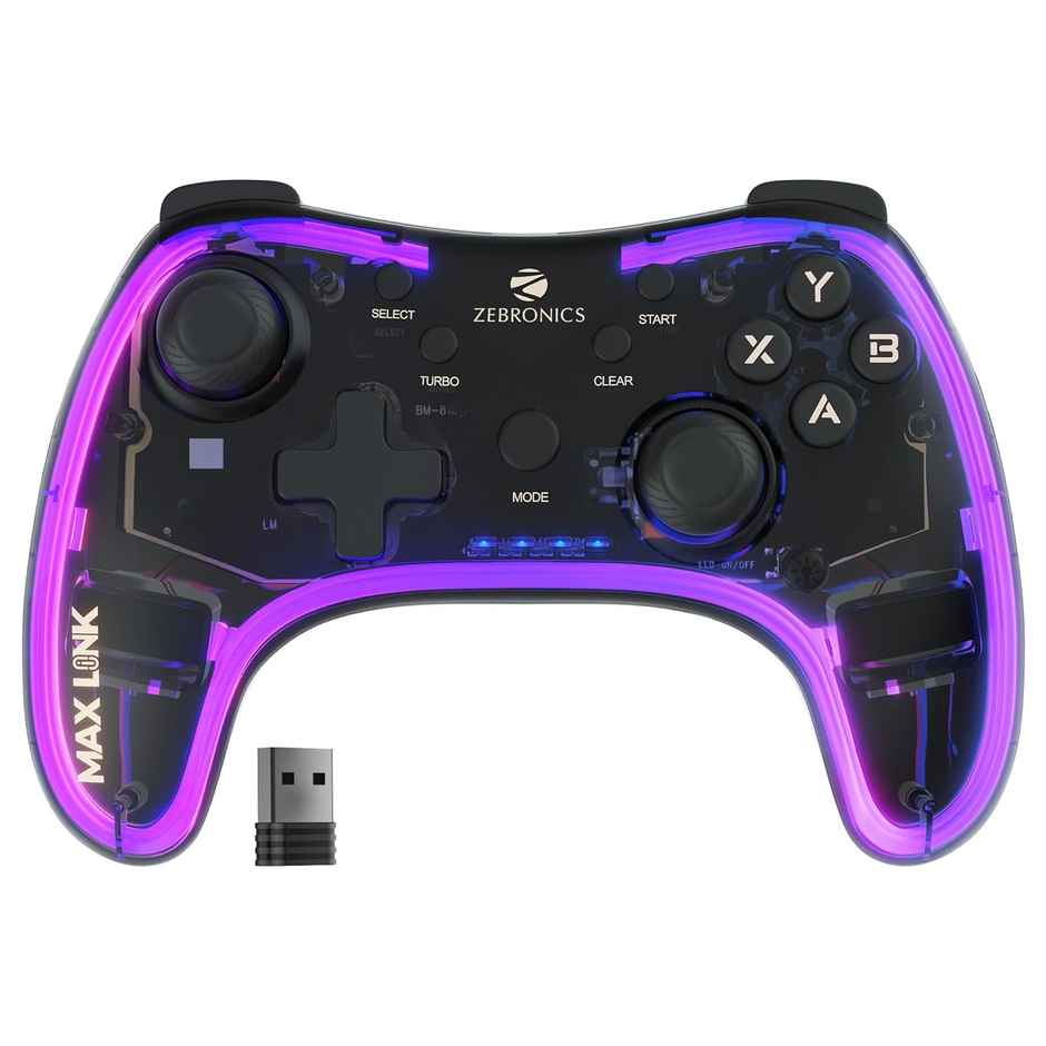 Zebronics MAX LINK Wireless Gamepad, Dual motors Haptic feedback, Built-in rechargeable battery, RGB light, Plug & play, Supports (Windows | Android)