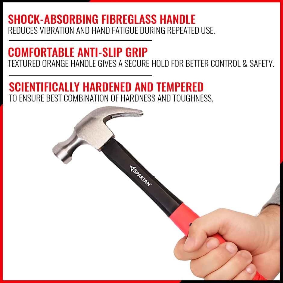 Spartan Heavy Duty Claw Hammer | Forged Steel Head | Fiberglass Anti Slip Handle