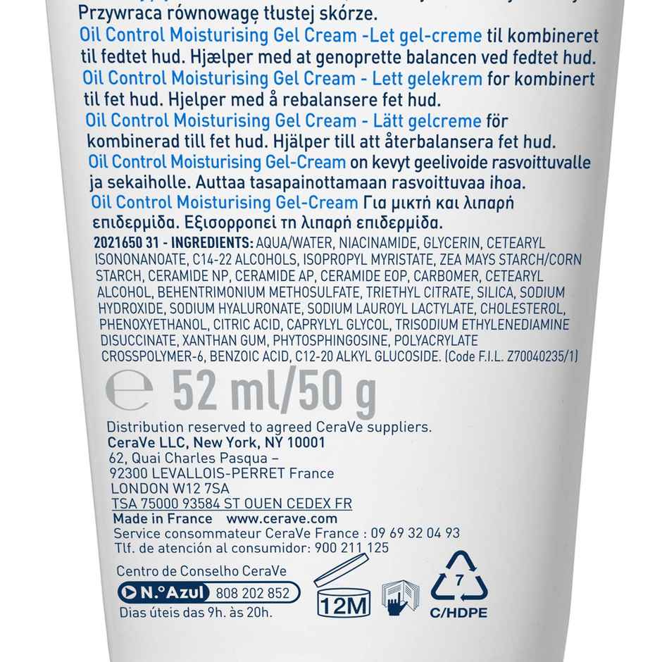 CeraVe Oil Control Gel-Cream Lightweight Moisturizer For Oily & Combination Skin With Shine Control