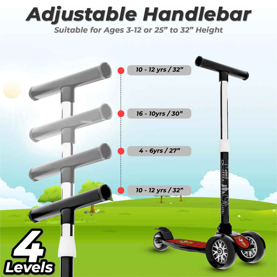 Little Olive Tikes Adjustable Scooter with Wide Brakes, Foldable, for Kids (3-7 Years, Black)