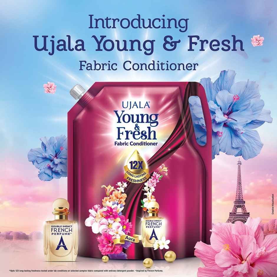 Ujala Young & Fresh Aura Fabric Conditioner Pouch with French Perfume for Machine and Bucket Wash