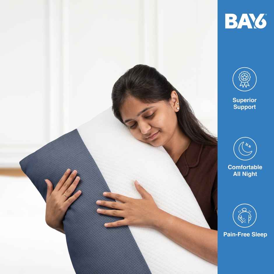 BAY6 Dual Tone Poly Knit Fiber Pillow - White & Blue, Soft & Supportive | 68 x 45 cm