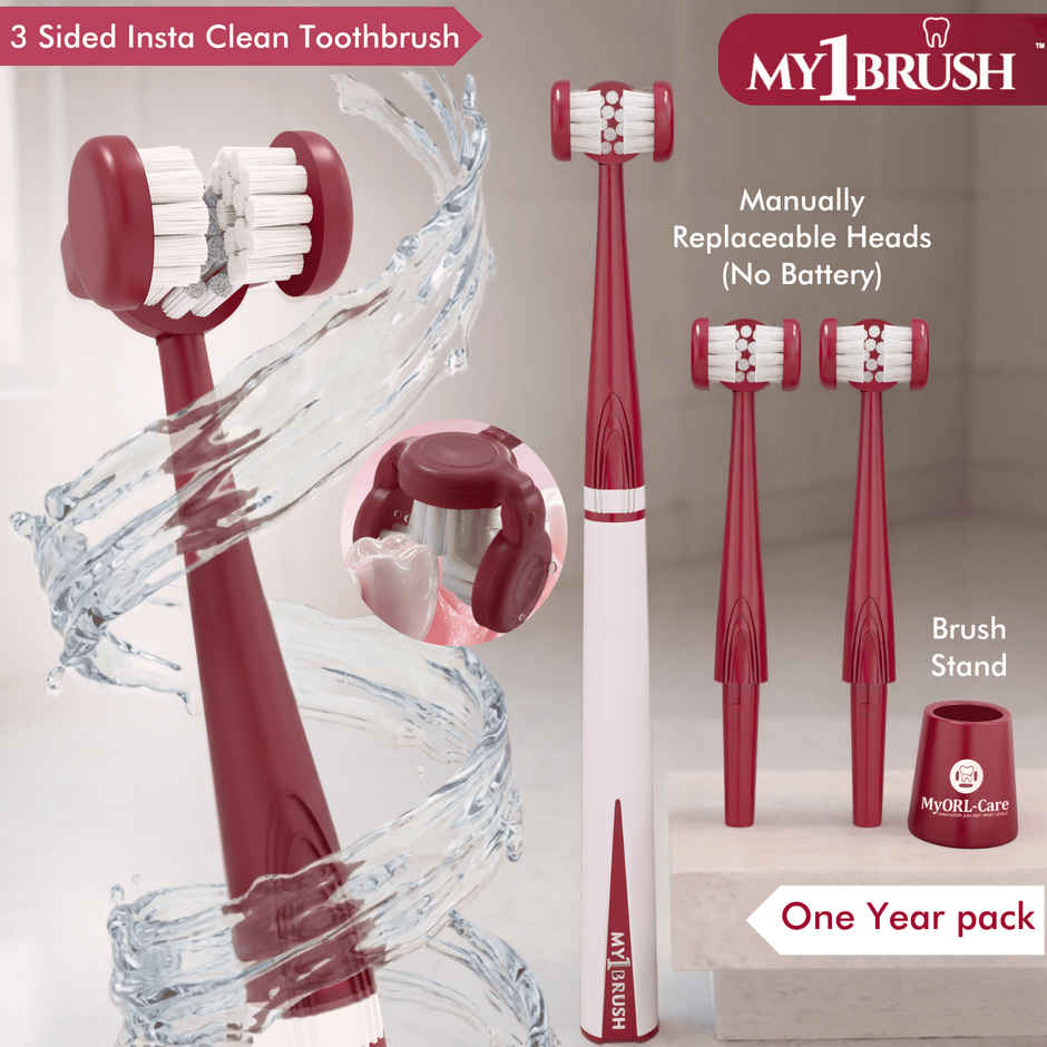 My Orl-Care My1Brush 3-Sided Soft Bristle Toothbrush for Adults | 100% Teeth Cleaning