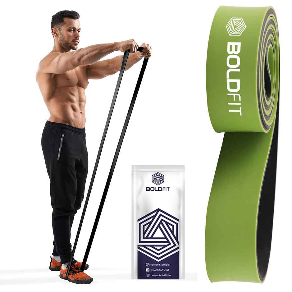 Boldfit Natural Rubber Resistance Premium Band| Dual Color Heavy Resistance Band Green |40-60 kg