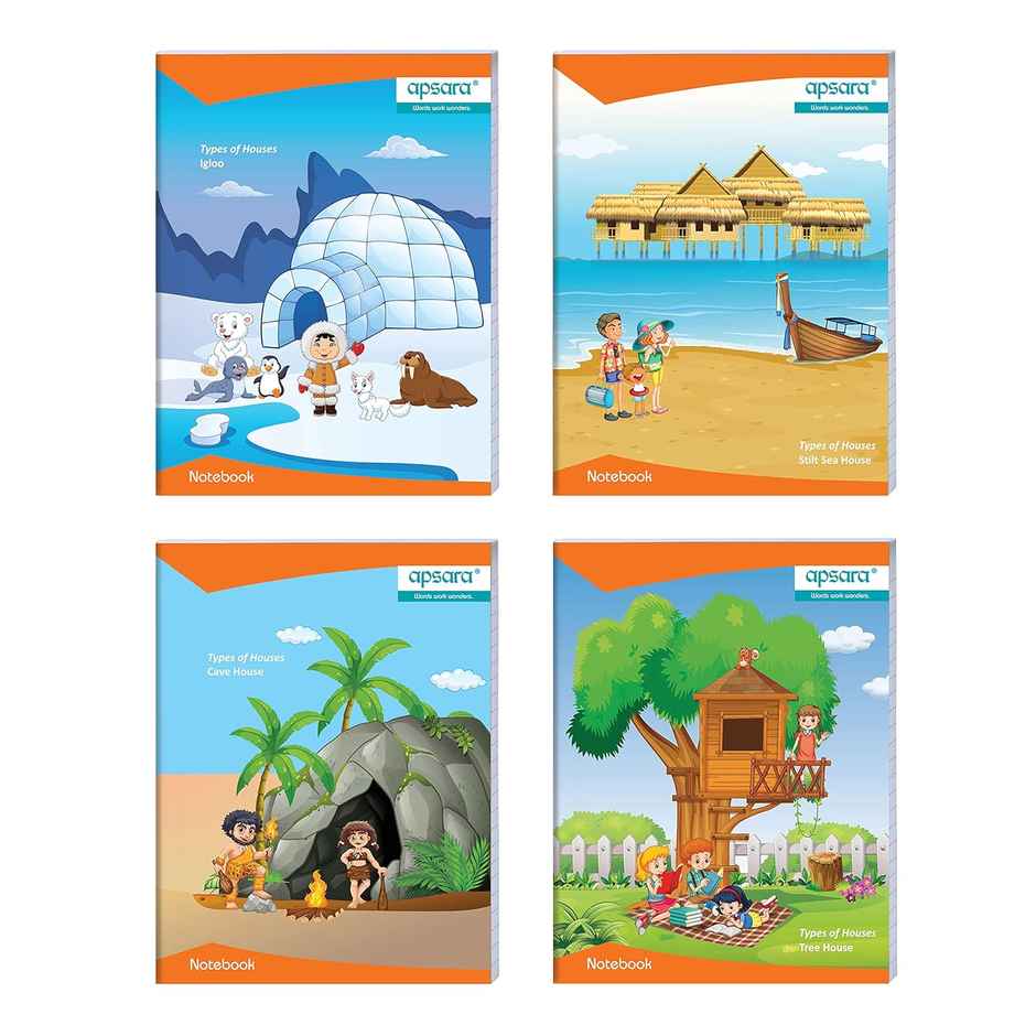 Apsara Kingsize Notebook | Four Lines With Gap | Red & Blue Line 120 Pages, 24 x 18 cm, Assorted